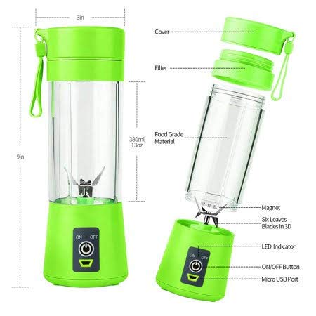 FreshBlend Portable USB Electric Blender Juicer Cup – 380ml, Rechargeable, Multicolour, Smoothie Maker & Fruit Juicer