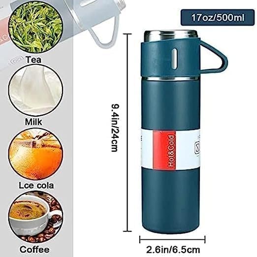 ThermoSip Premium Vacuum Stainless Steel Flask Set – Mixed Colours, Gift Pack with Mugs