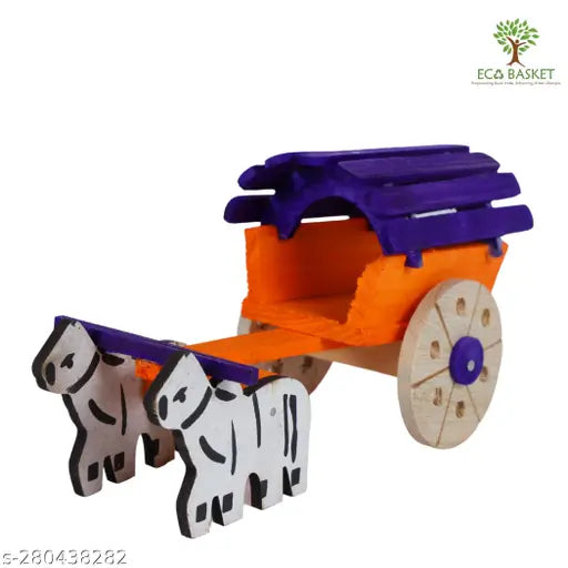 Classic Wooden Bullock Cart Toy – Handcrafted Miniature Cattle Cart, Rural Village Model for Kids & Decor