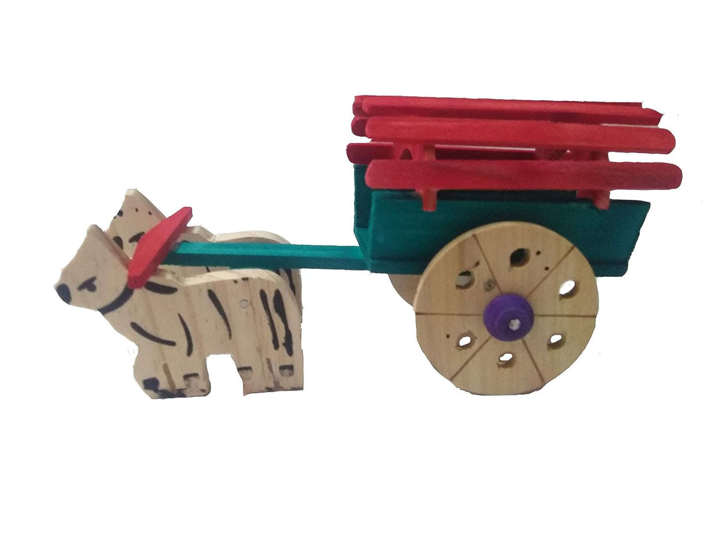 Classic Wooden Bullock Cart Toy – Handcrafted Miniature Cattle Cart, Rural Village Model for Kids & Decor