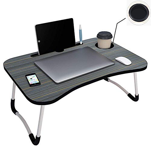 ErgoDesk Foldable Laptop Table – Multipurpose Study & Bed Desk with Cup Holder & Device Slot