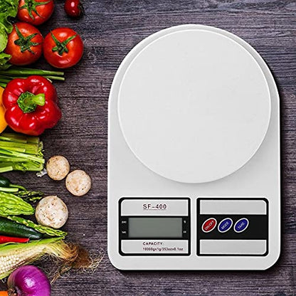 SF-400 Digital Kitchen Weighing Scale – 10kg/1g Precision, LCD Display, Multipurpose (White)