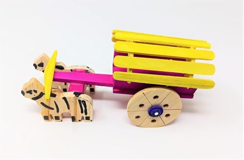 Classic Wooden Bullock Cart Toy – Handcrafted Miniature Cattle Cart, Rural Village Model for Kids & Decor