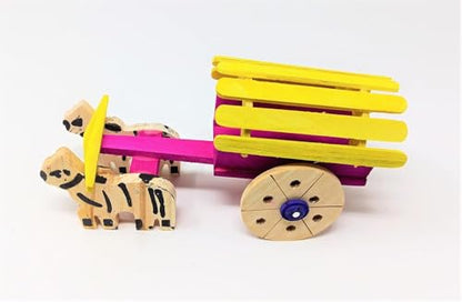 Classic Wooden Bullock Cart Toy – Handcrafted Miniature Cattle Cart, Rural Village Model for Kids & Decor