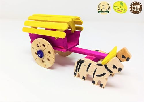 Classic Wooden Bullock Cart Toy – Handcrafted Miniature Cattle Cart, Rural Village Model for Kids & Decor