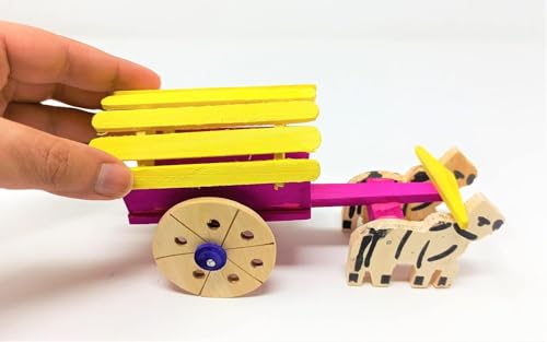 Classic Wooden Bullock Cart Toy – Handcrafted Miniature Cattle Cart, Rural Village Model for Kids & Decor