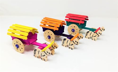 Classic Wooden Bullock Cart Toy – Handcrafted Miniature Cattle Cart, Rural Village Model for Kids & Decor