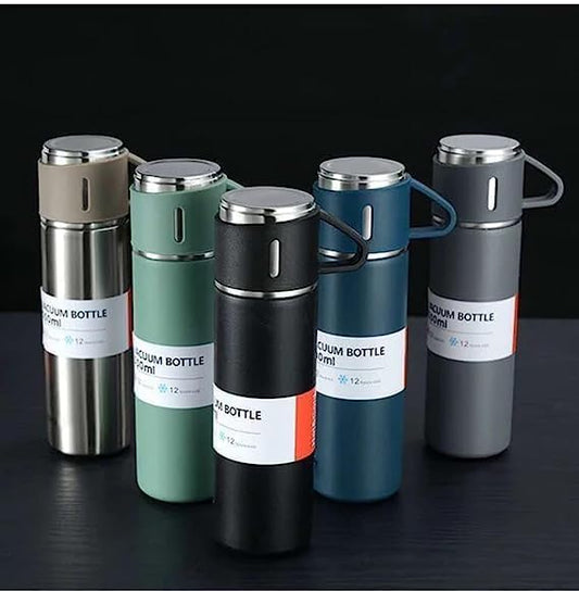 ThermoSip Premium Vacuum Stainless Steel Flask Set – Mixed Colours, Gift Pack with Mugs