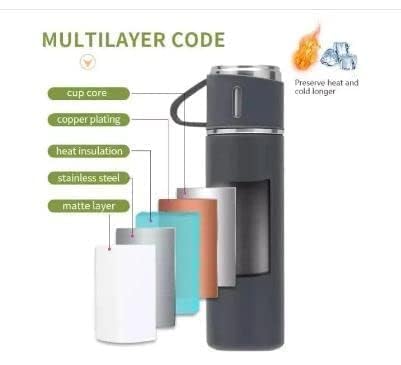 ThermoSip Premium Vacuum Stainless Steel Flask Set – Mixed Colours, Gift Pack with Mugs