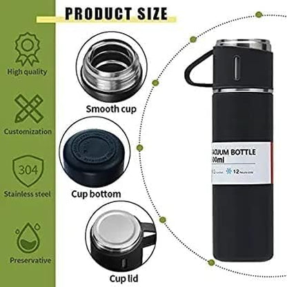 ThermoSip Premium Vacuum Stainless Steel Flask Set – Mixed Colours, Gift Pack with Mugs