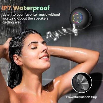 AquaBeats Waterproof Bluetooth Shower Speaker – LED Light, Suction Mount, Hands-Free Controls