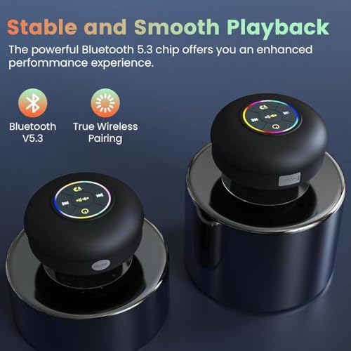 AquaBeats Waterproof Bluetooth Shower Speaker – LED Light, Suction Mount, Hands-Free Controls