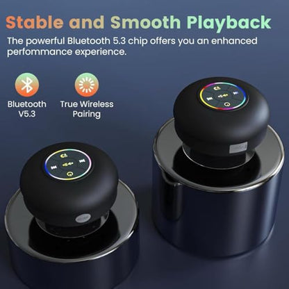 AquaBeats Waterproof Bluetooth Shower Speaker – LED Light, Suction Mount, Hands-Free Controls