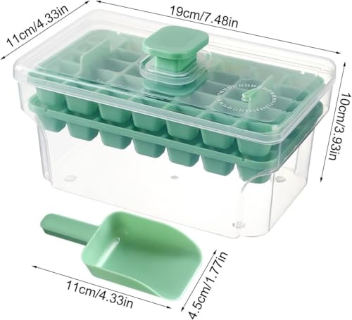 ChillEase Easy Press Ice Tray Container – Stackable Covered Ice Box with Scoop (Quick Release Design)