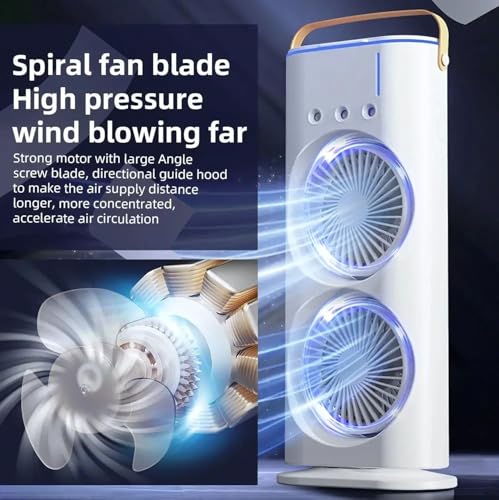 BreezeGlow Double-End Air Cooler Mist Fan – Dual LED Cooling Blower with Portable Handle, Humidifier, and Colorful Light