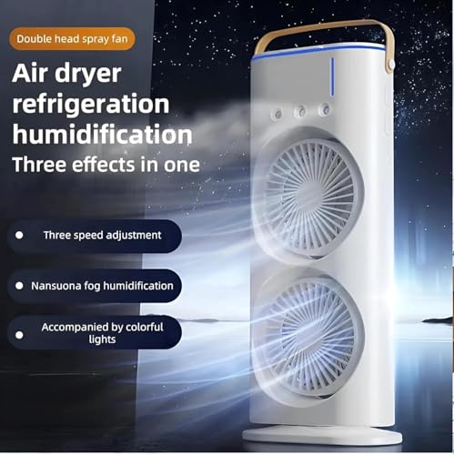BreezeGlow Double-End Air Cooler Mist Fan – Dual LED Cooling Blower with Portable Handle, Humidifier, and Colorful Light