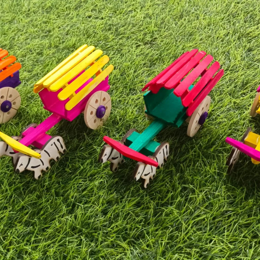 Classic Wooden Bullock Cart Toy – Handcrafted Miniature Cattle Cart, Rural Village Model for Kids & Decor