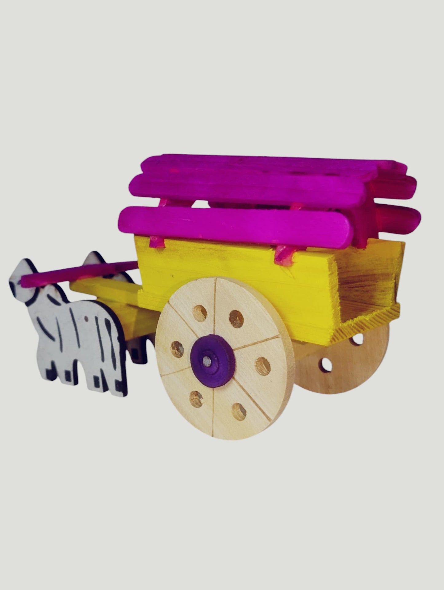 Classic Wooden Bullock Cart Toy – Handcrafted Miniature Cattle Cart, Rural Village Model for Kids & Decor