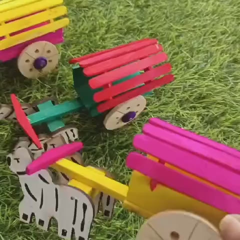 Classic Wooden Bullock Cart Toy – Handcrafted Miniature Cattle Cart, Rural Village Model for Kids & Decor